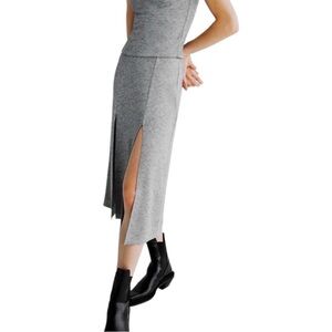 Zara Double Slit Wool Blend Sweater Knit High Waist Midi Gray Skirt L